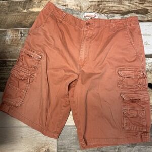 Plugg Y2K Baggy Cargo Shorts Mens 36-38 VTG Orange Paratrooper Gorpcore Utility